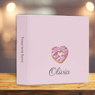 Donut Sweet Girl Sprinkles Personalized Name 3 Ring Binder