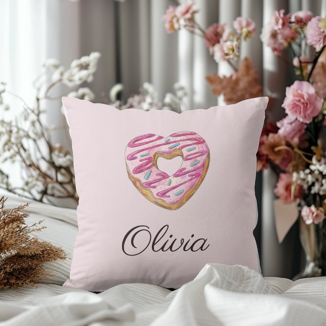 Donut Sweet Girl Sprinkles Personalized Name Throw Pillow (Creator Uploaded)