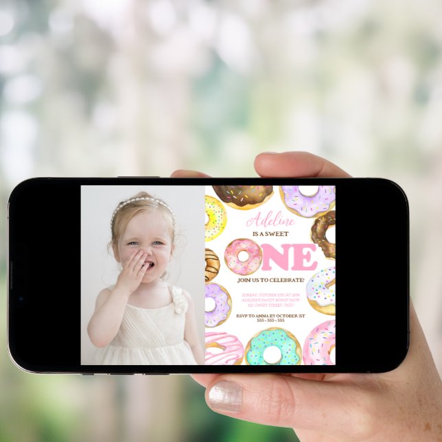 Donut Sweet One 1st Birthday Girl Cute Party Invitation (Front Digital)