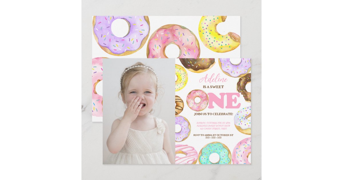 Donut Sweet One 1st Birthday Girl Cute Party Invitation | Zazzle