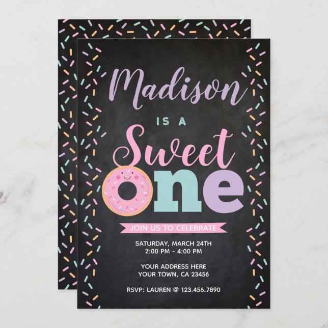 Donut, Sweet One, 1st birthday Invitation (Front/Back)