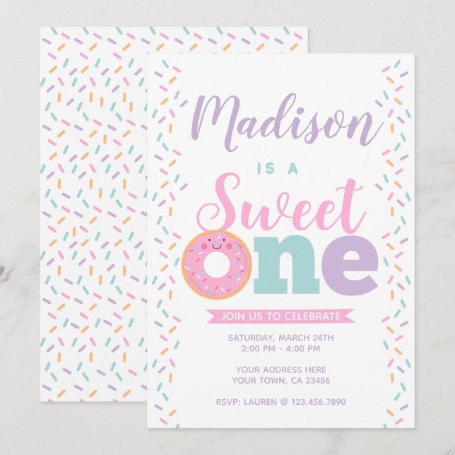 Donut, Sweet One, 1st birthday Invitation (Front/Back)