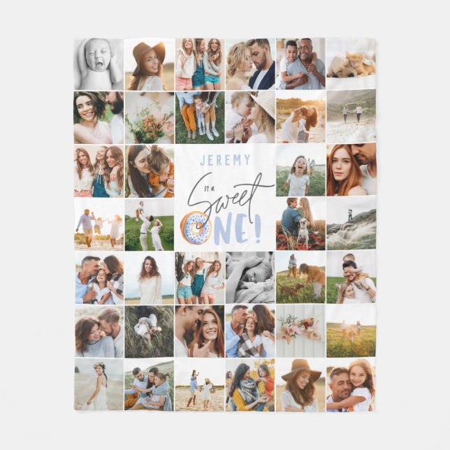 donut sweet one 1st birthday multi photo fleece bl (Front)