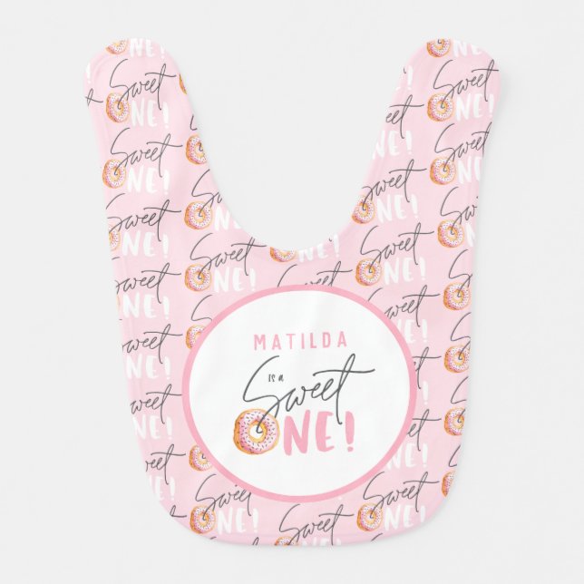 Donut sweet one 1st birthday party attire baby bib (Front)