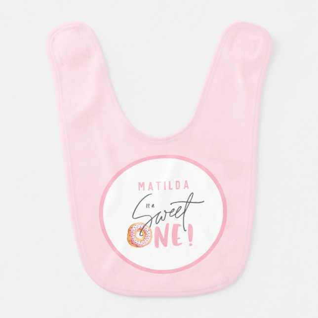 Donut sweet one 1st birthday party attire baby bib (Front)