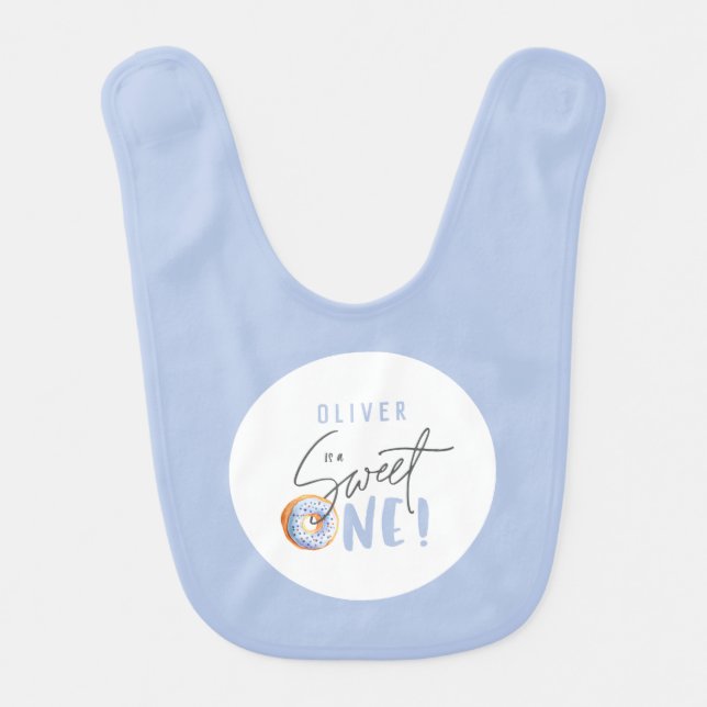 Donut sweet one 1st birthday party attire baby bib (Front)
