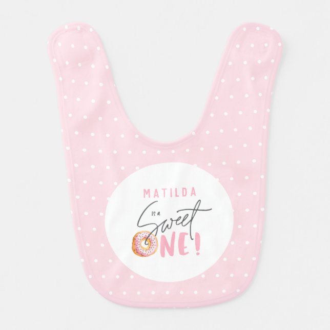 Donut sweet one 1st birthday party attire baby bib (Front)
