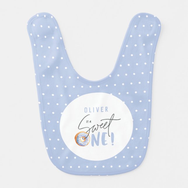Donut sweet one 1st birthday party attire baby bib (Front)