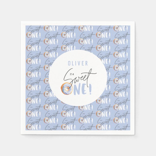 Donut sweet one 1st birthday party attire  napkins (Front)