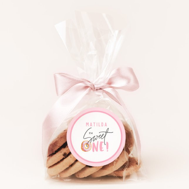 Donut sweet one 1st birthday party favor classic round sticker (Creator Uploaded)