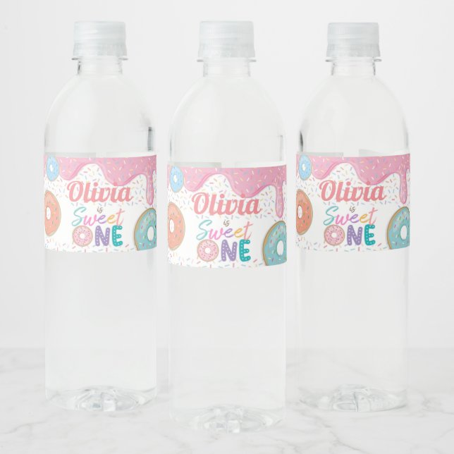 Donut Sweet One 1st Birthday Party Favor  Water Bo Water Bottle Label (Bottles)