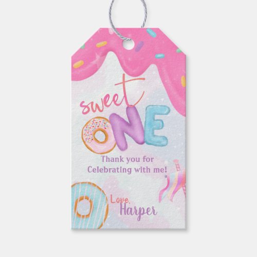 Donut sweet one 1st birthday party gift tags