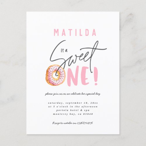 Donut sweet one 1st birthday party invitation