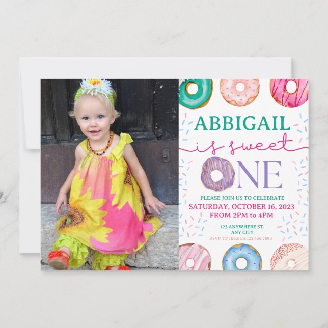 Donut Sweet One 1st Birthday Party Invitation (Front)