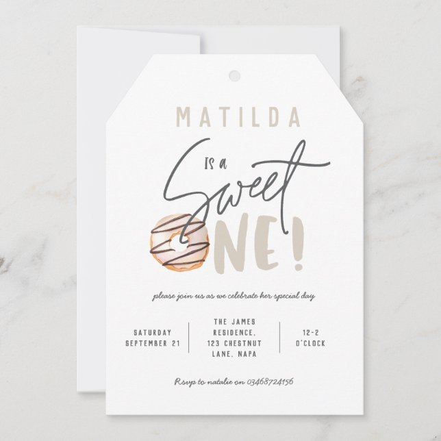 Donut sweet one 1st birthday party invitation (Front)