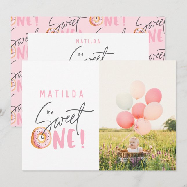 Donut sweet one 1st birthday party invitation (Front/Back)