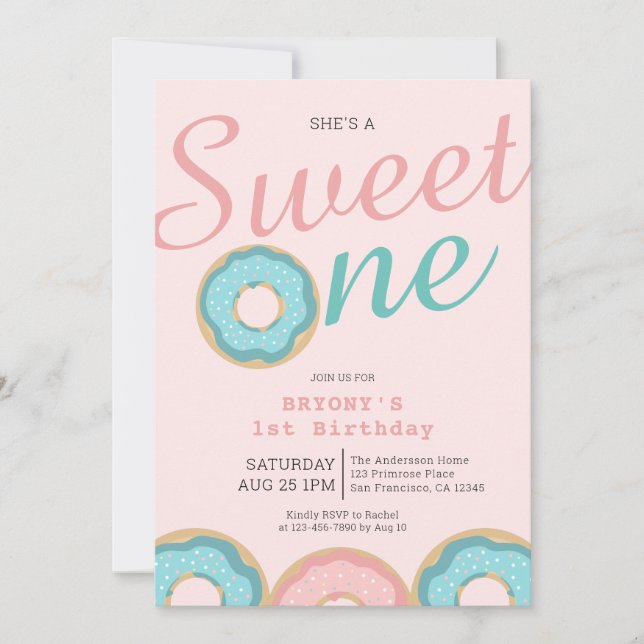 Donut Sweet One 1st Birthday Party  Invitation (Front)