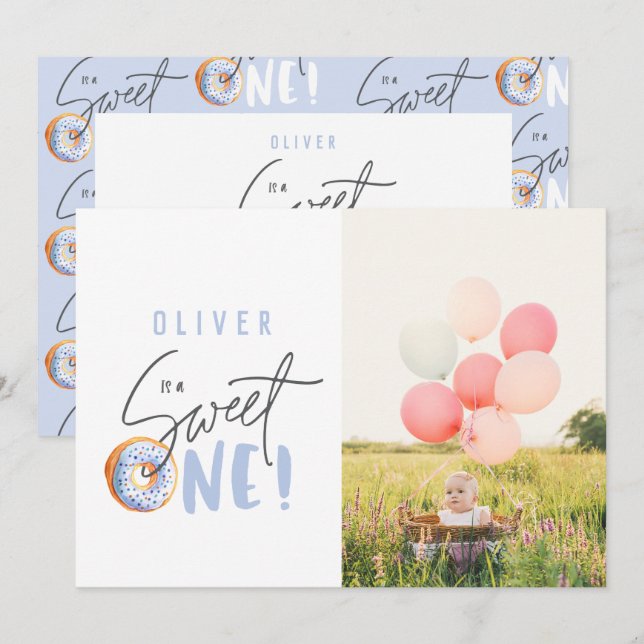 Donut sweet one 1st birthday party invitation (Front/Back)