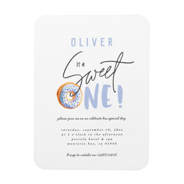 Donut sweet one 1st birthday party invitation magnet (Vertical)