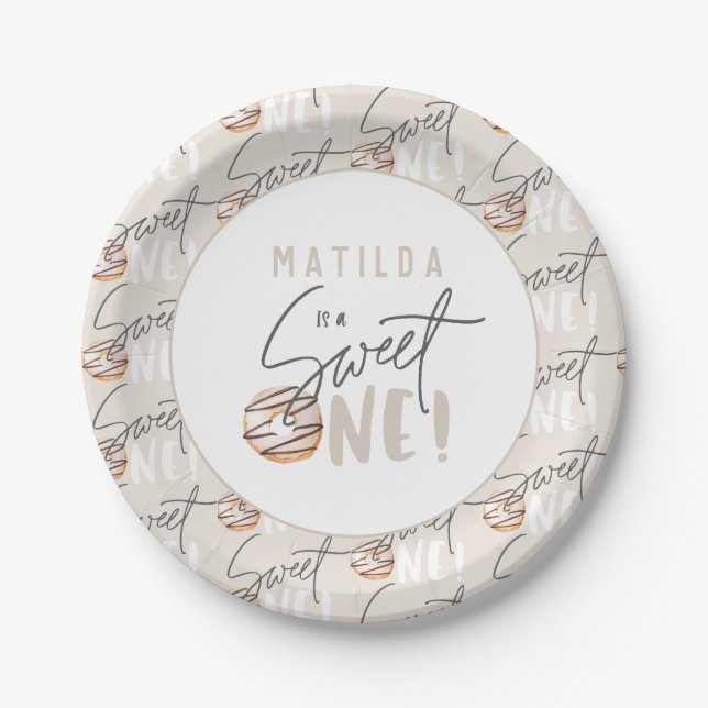Donut sweet one 1st birthday party paper plates (Front)