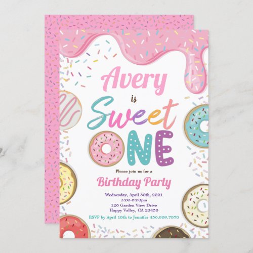 Donut Sweet One 1st Birthday Party Pink Pastel Invitation