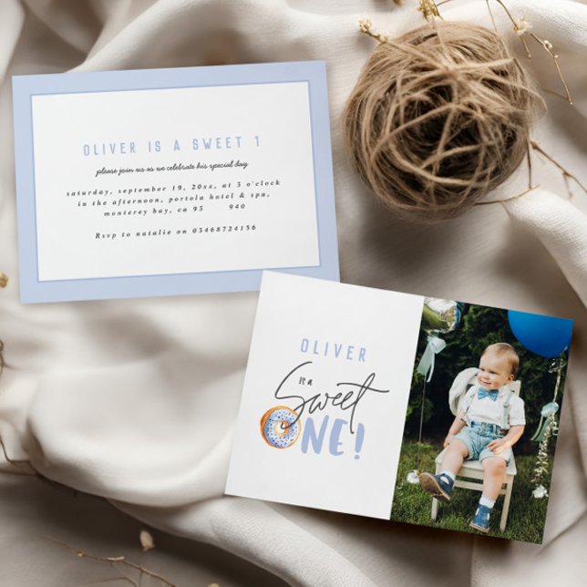 Donut sweet one 1st birthday photo party announcement (Creator Uploaded)