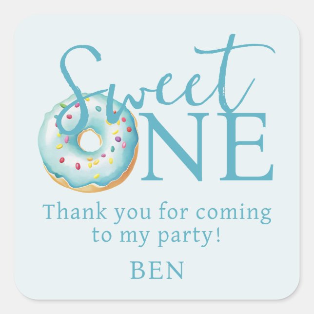 Donut Sweet One 1st Birthday Thank You  Square Sticker (Front)