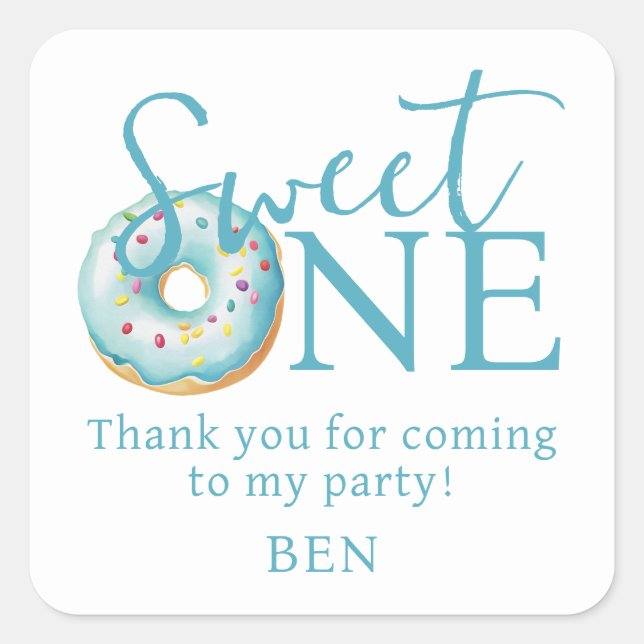 Donut Sweet One 1st Birthday Thank You  Square Sticker (Front)