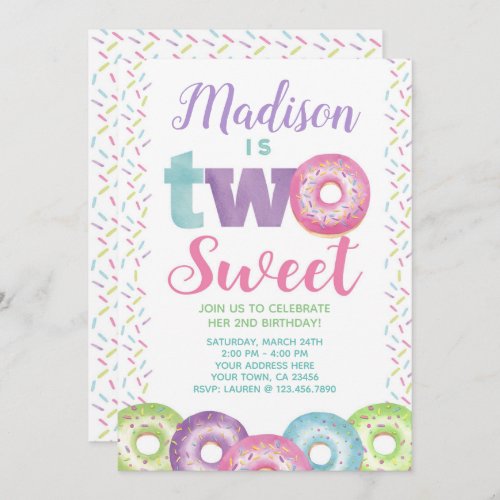 Donut Sweet One 2nd birthday Invitation