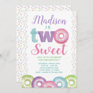 Donut, Sweet One, 2nd birthday Invitation