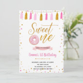 Donut sweet one birthday invitation (Standing Front)
