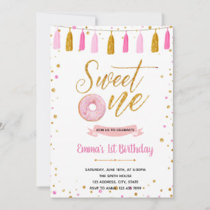 Donut sweet one birthday invitation