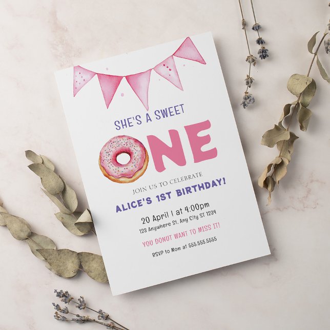 Donut Sweet One Birthday Party Donut 1st Birthday Invitation (Creator Uploaded)