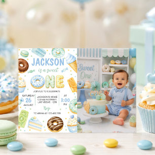 Donut Sweet One Birthday Party Photo Invitation