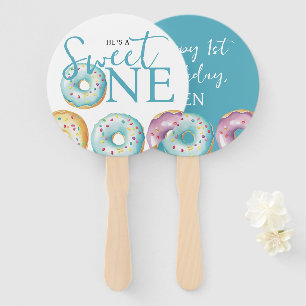 Donut Sweet One Blue 1st Birthday Party Hand Fan