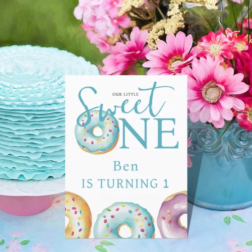 Donut Sweet One Blue 1st Birthday Party Invitation Postcard