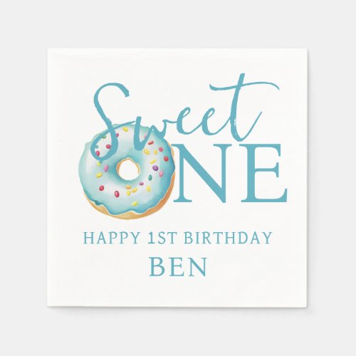 Donut Sweet One Blue 1st Birthday Party  Napkins