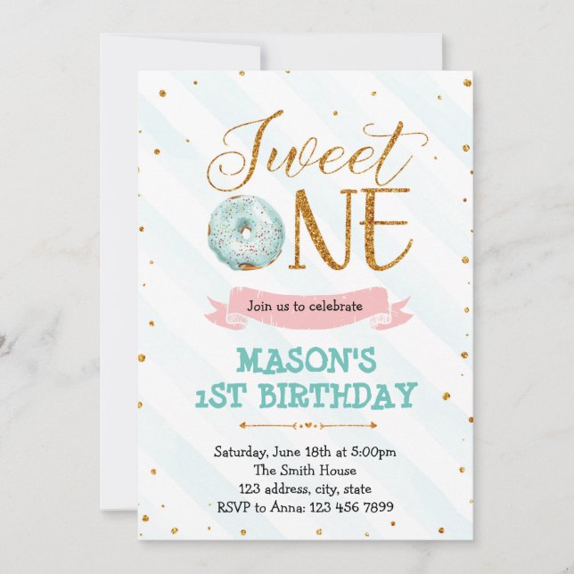 Donut sweet one boy party invitation (Front)