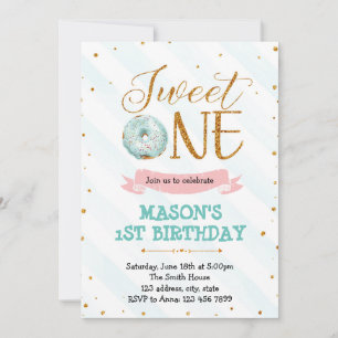 Donut sweet one boy party invitation