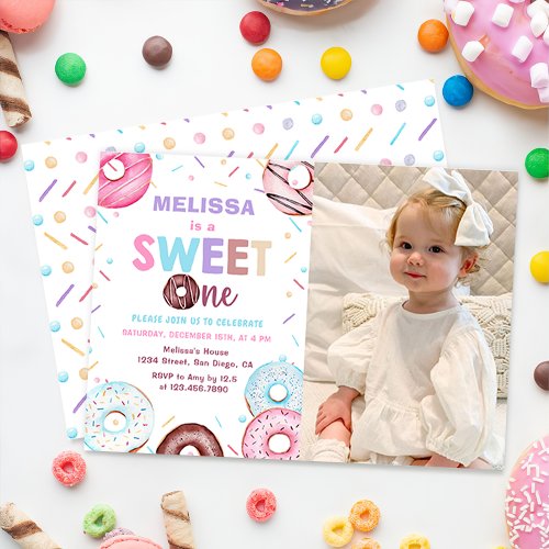 Donut Sweet One Donut 1st Birthday Party Photo Invitation