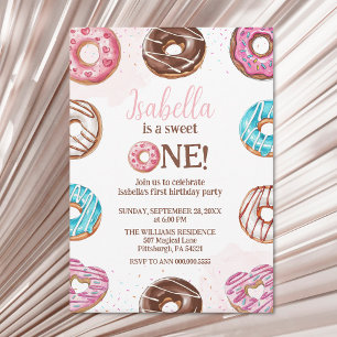 Donut Sweet One Girl Sprinkles 1st Birthday Invitation