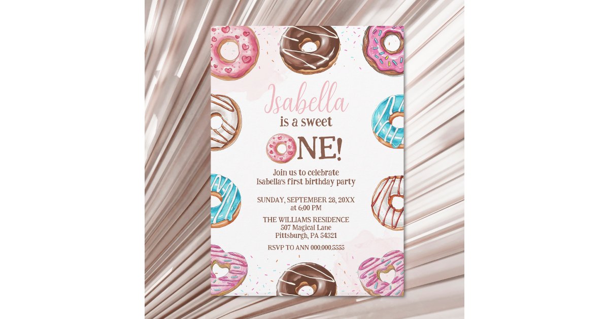 Donut Sweet One Girl Sprinkles 1st Birthday Invitation | Zazzle