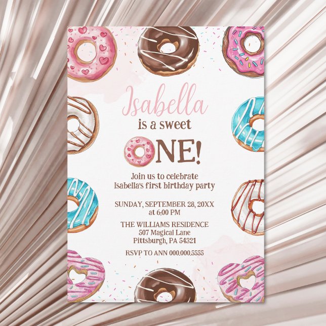 Donut Sweet One Girl Sprinkles 1st Birthday Invitation (Creator Uploaded)