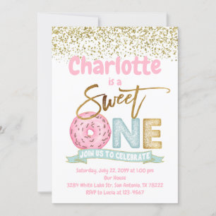 Donut Sweet One Gold Sprinkles 1st Birthday Party Invitation