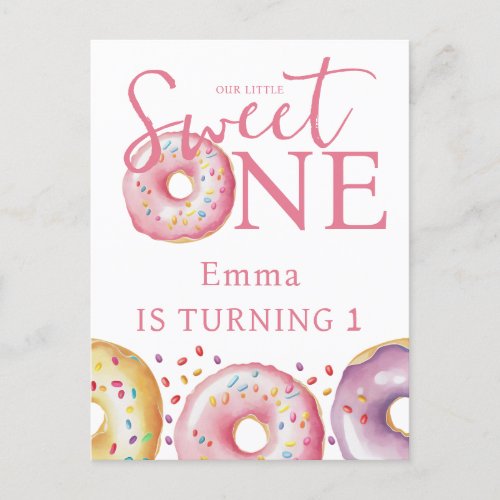 Donut Sweet One Pink 1st Birthday Party  Postcard