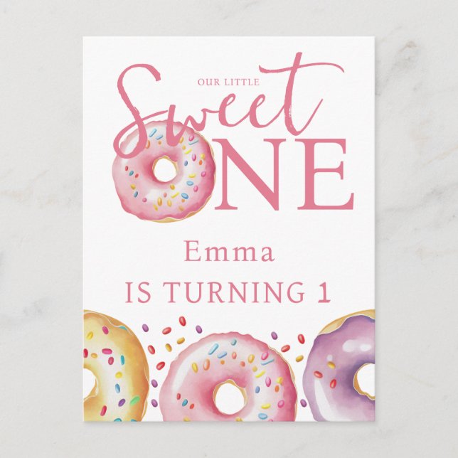 Donut Sweet One Pink 1st Birthday Party  Postcard (Front)