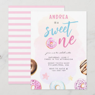 Donut Sweet One Pink and Blue Girl First Birthday Invitation