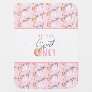 Donut sweet one pink girly modern script baby blanket