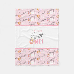 Donut sweet one pink girly modern script fleece blanket