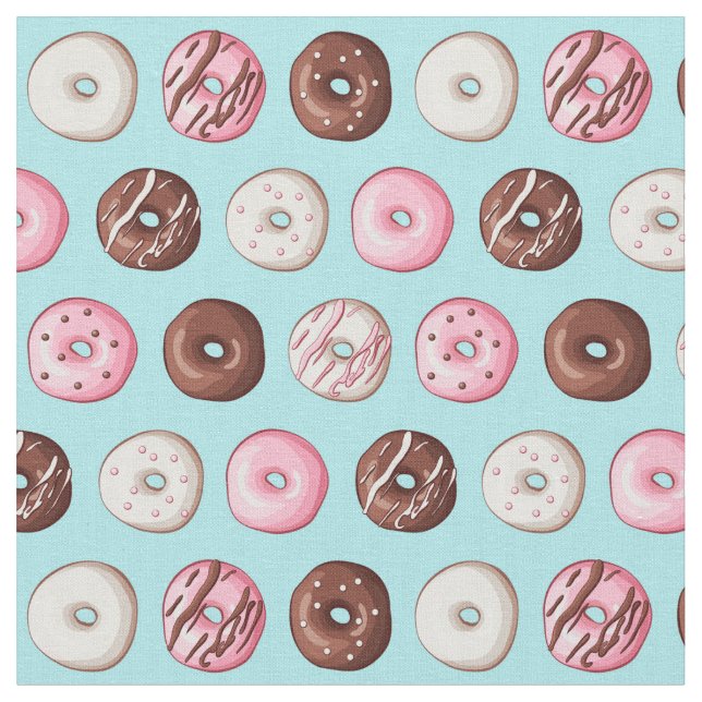Donut Sweets on Blue Fabric Print (Close Up)